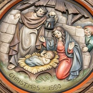 ANRI Vintage Nativity Scene Christmas Plaque